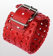 bracciale in cuoio rosso intrecciato fibbia a rullo