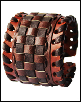 bracciale cuoio marrone a scacchi